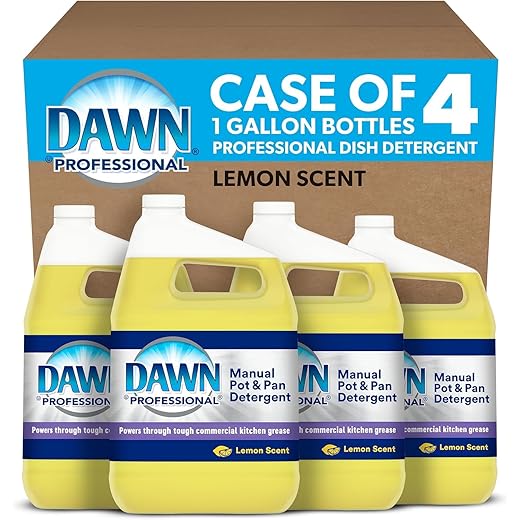 Dawn Dishwashing Liquid Soap Detergent, Bulk Degreaser Removes Greasy Foods from Pots, Pans and Dishes in Commercial Restaurant Kitchens, Lemon Scent, 1 Gal (Case of 4) (Packaging May Vary)