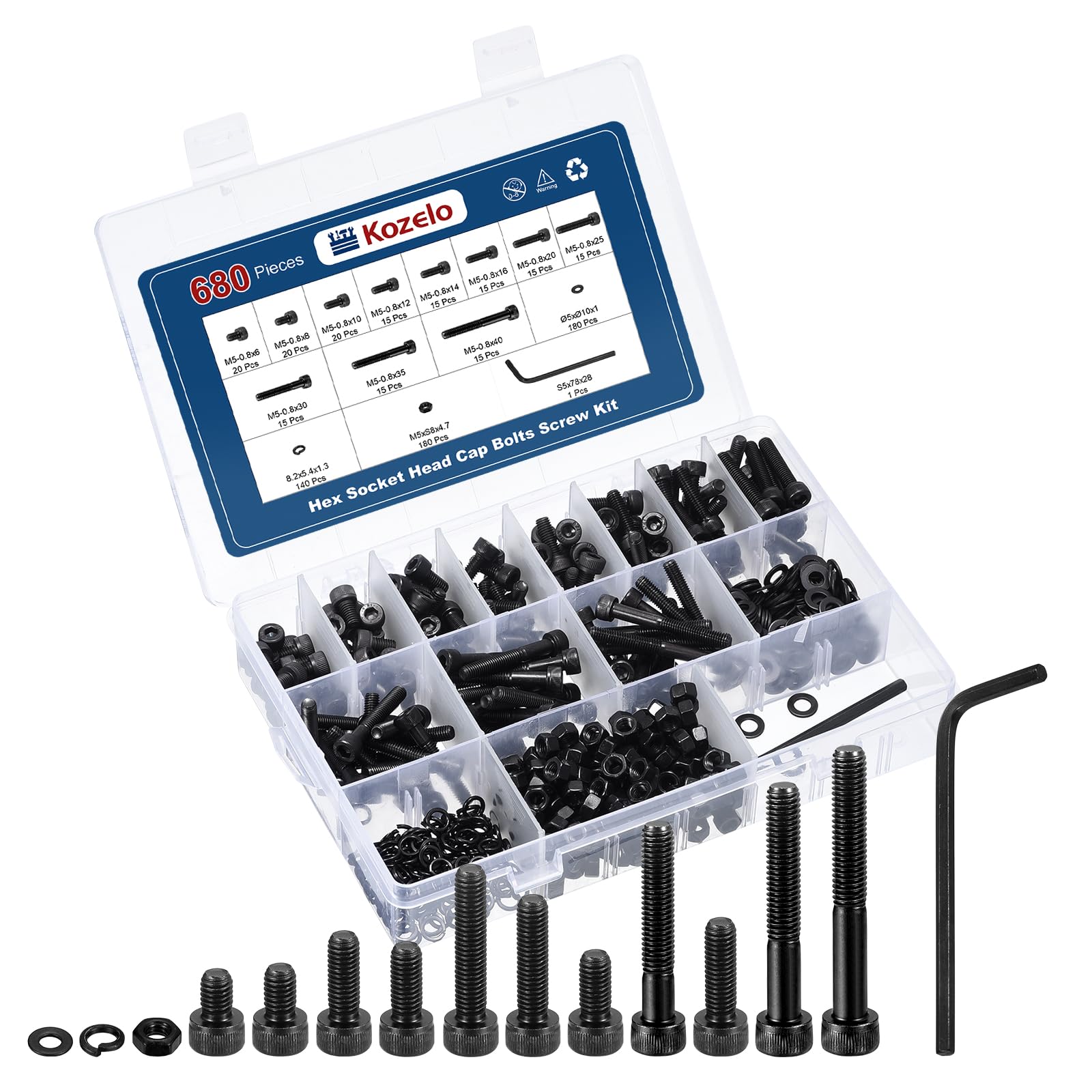 Kozelo 680pcs M5 Socket Head Cap Screws Bolts Nuts Kit