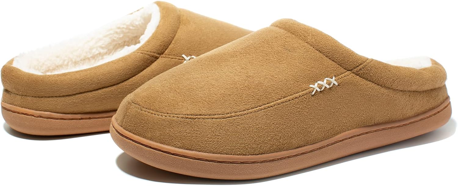 NewDenBer Men's Warm Memory Foam Suede Plush Fleece Lined Slip on Indoor Outdoor Clog House Slippers - Image 7