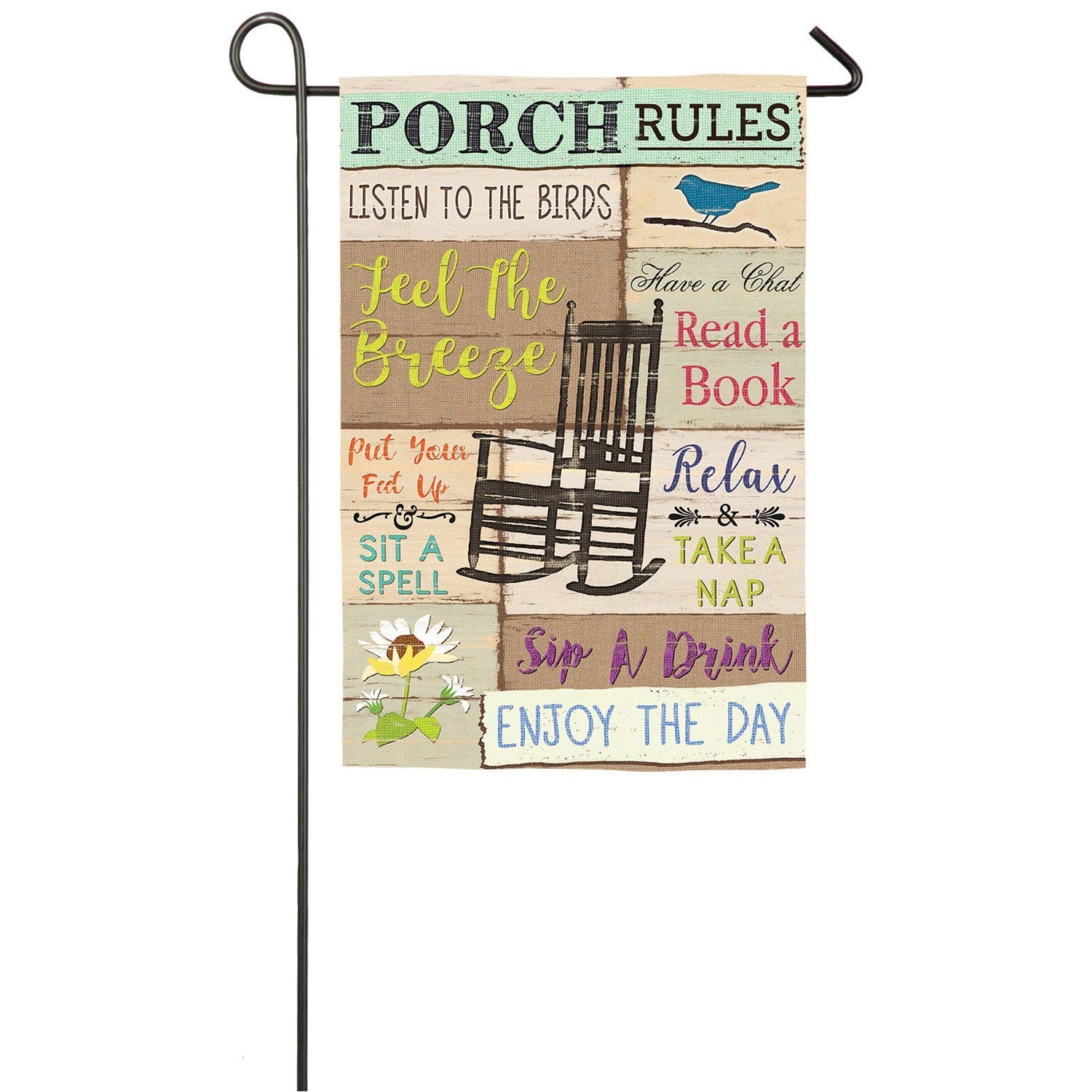 Dongingp Porch Rules Outdoor Safe Double-Sided Suede Garden Flag, 12 x 18 inch