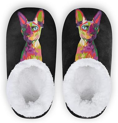 Amazon.com: Zapatillas de casa para mujeres y hombres coloridos esfinge  gato suave y acogedor calcetín zapatillas, Pop Art Fuzzy House zapatos  suela antideslizante para el hogar interior oficina : Ropa, Zapatos y
