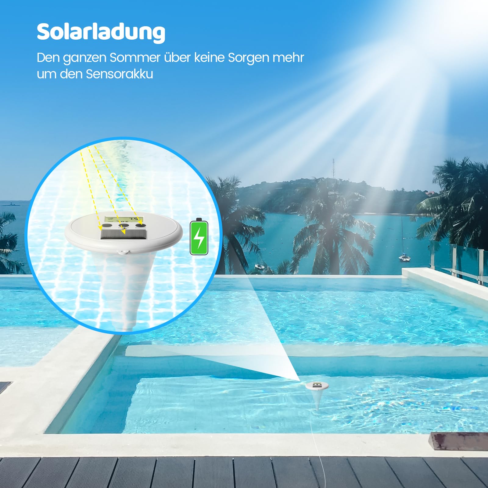 briidea Kabelloses Digitales Schwimmbad-Wasserprüfgerät Mit Zwei Displays & Hochpräziser Elektrode Zur Messung Von Temperatur, pH, EC, TDS Für Alle Pools, Whirlpools Und Spas