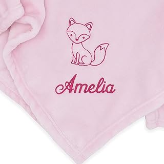 Tender Loving Stitches - Soft Pink Baby Blanket - Personalized with Babyâ€™s Name and Cute Fox