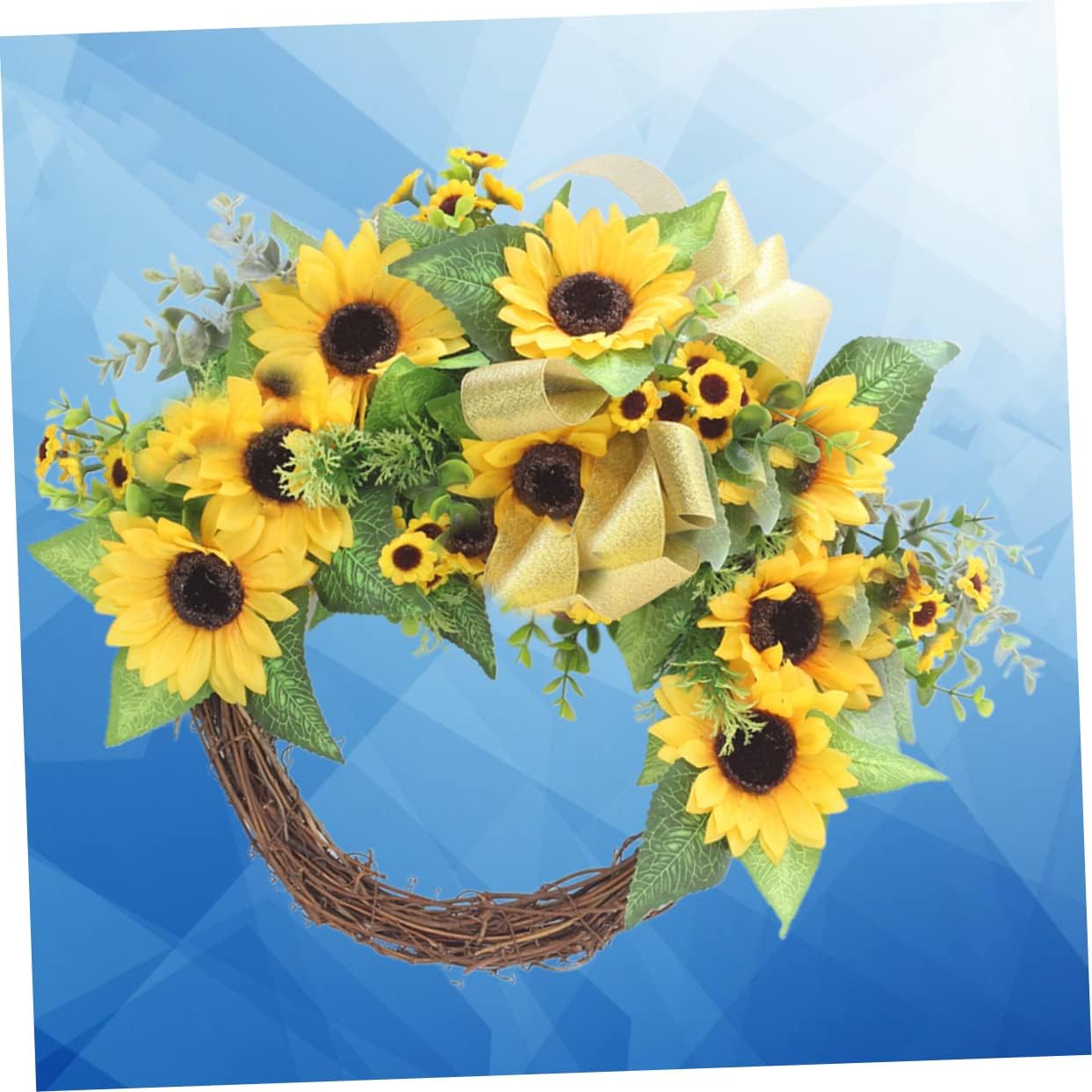 LIFKOME 1Pc Sunflower Garland Front Door Decoration Artificial Yellow Floral Wreath with Greenery for Indoor Outdoor Use Cheerful Home Decor for Living Bedroom and Entryway