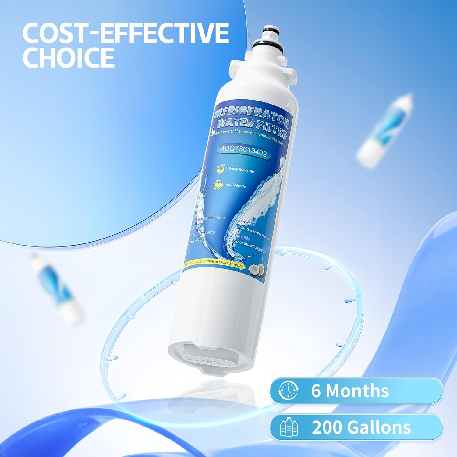 ADQ73613401 Water Filter Replacement for LG LT800P, LT800PC, ADQ736134, ADQ73613402, Kenmore 9490, Kenmore 46-9490, Pack of 3