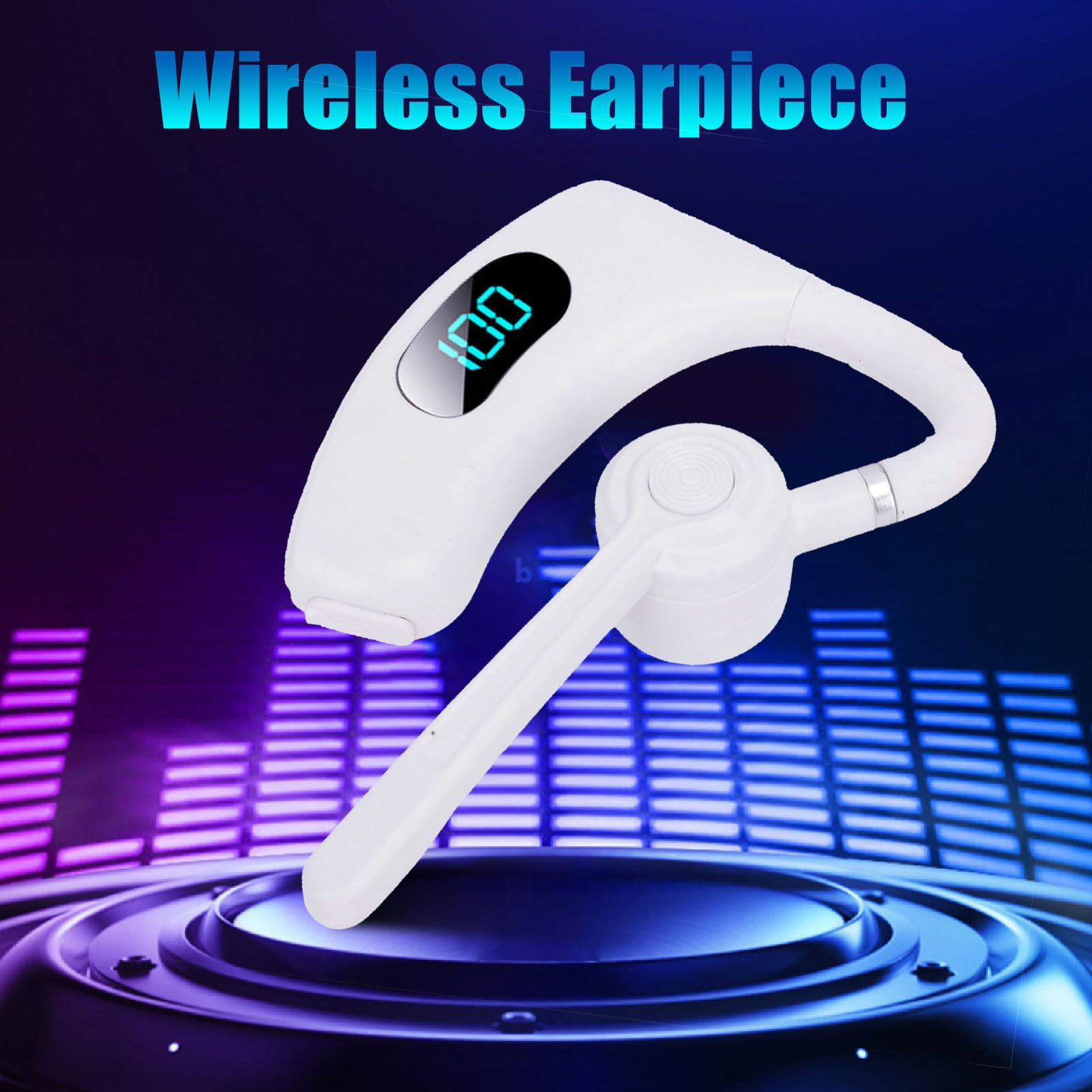 Bluetooth Earpiece, V5.2 Single Earbud Open Ear Headphones with Microphone Noise Reduction, Driving Headset Air Conduction Earphone with Earhooks, 300mAh (White)