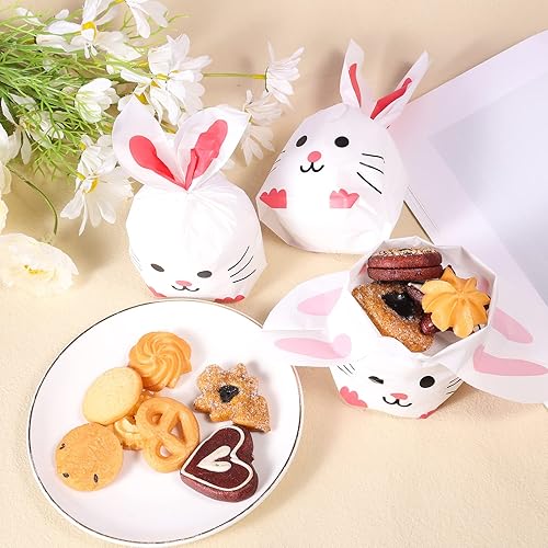 Miniatura 5 de 100 bolsas de golosinas de Pascua, bolsas de plástico para dulces de galletas de 5.11/9.05 pulgadas con 100 lazos dorados, bolsas transparentes de