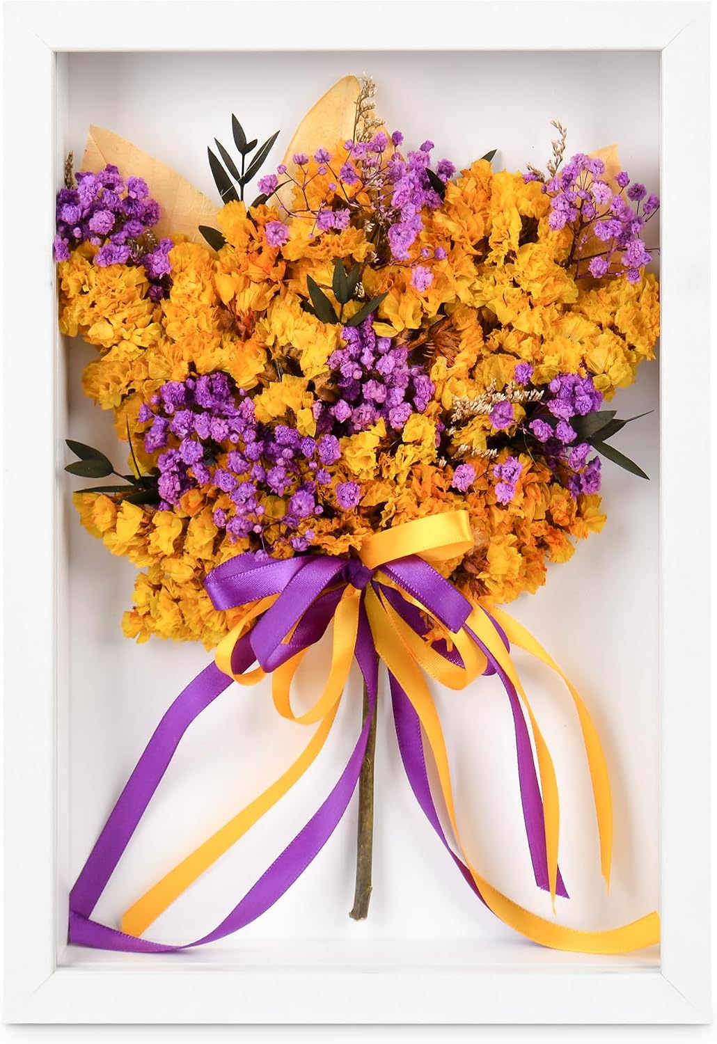 Dried Flowers Bouquet in 12" Frame for Table Decor (Yellow & Pink)