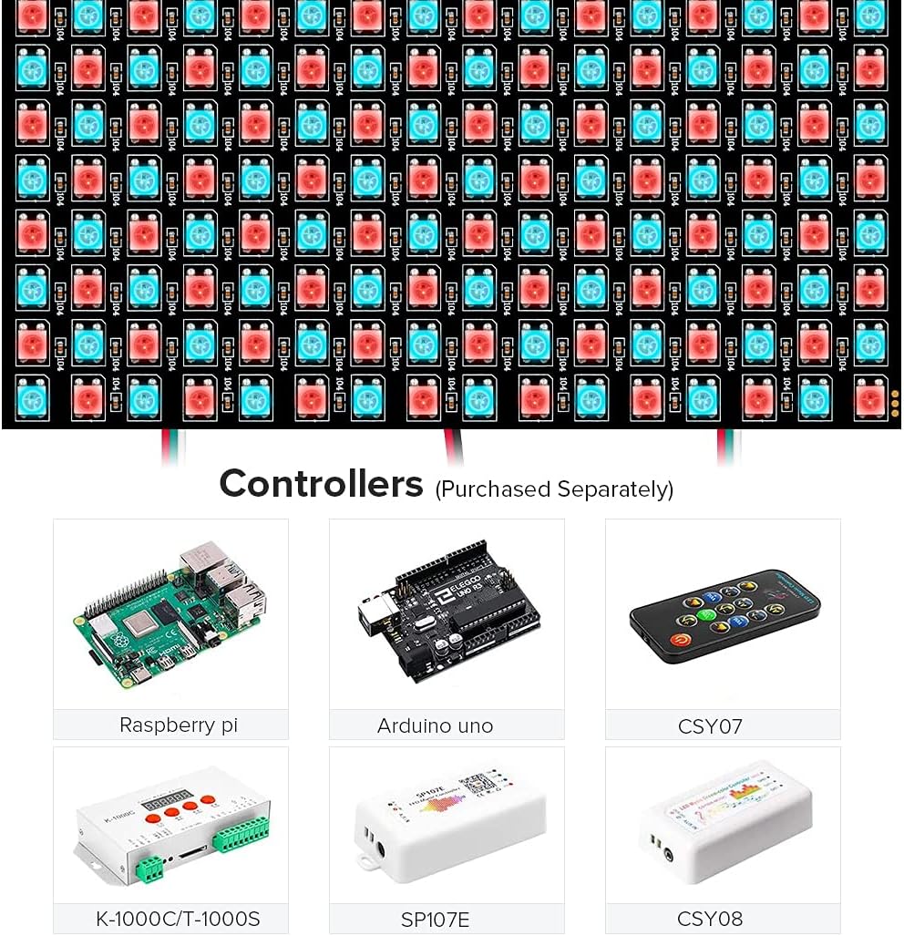 SEZO 2 Pack LED Matrix WS2812B Panel RGB 5050SMD16x16 256 Pixels Digital Flexible Individually Addressable for Arduino LED Programmed Panel Screen Image Video Display Full Color Lighting DC5V