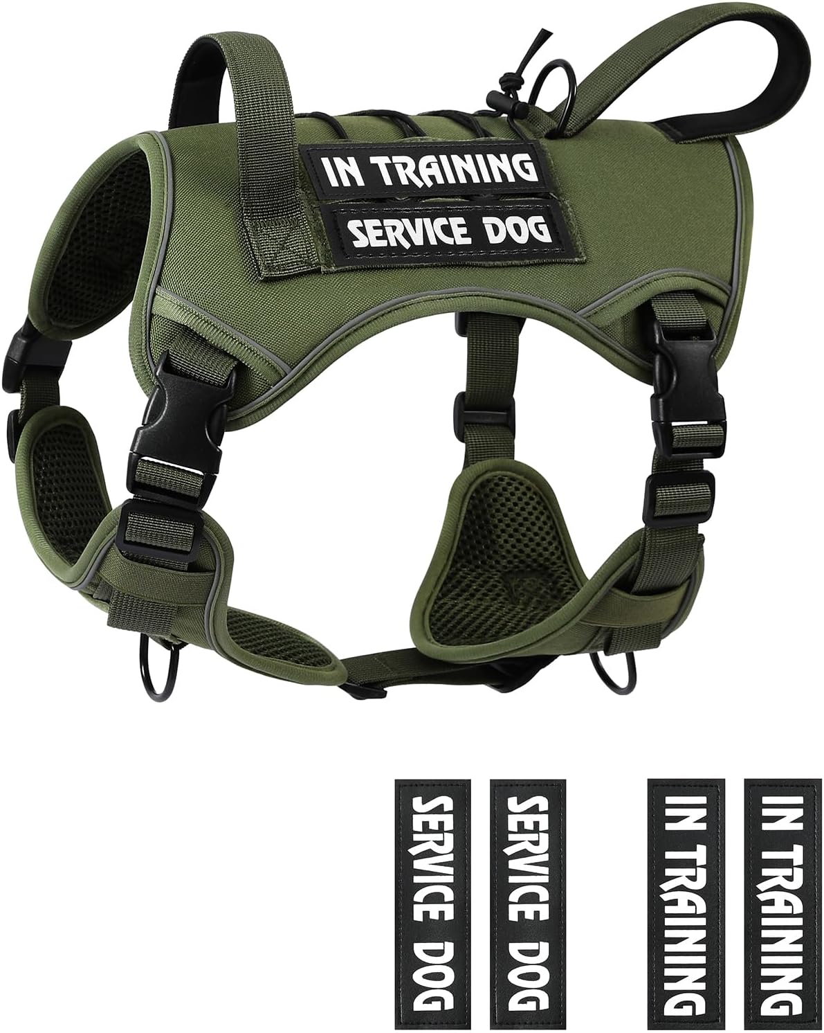 Tactical Dog Harness for Medium Large Size, No Pull Service Dog Vest with Molle System and Control Handle Heavy Duty Pet Vest with 2 Patches, Reflective Adjustable Harness for Walking Training