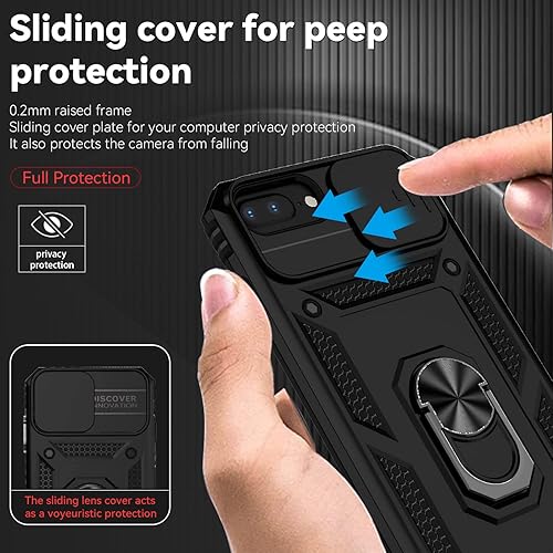 Miniatura 4 de YZOK Funda para iPhone 8 Plus, iPhone 7 Plus, iPhone 6 Plus, con cubierta deslizante para cámara + protector de pantalla HD, soporte de anillo