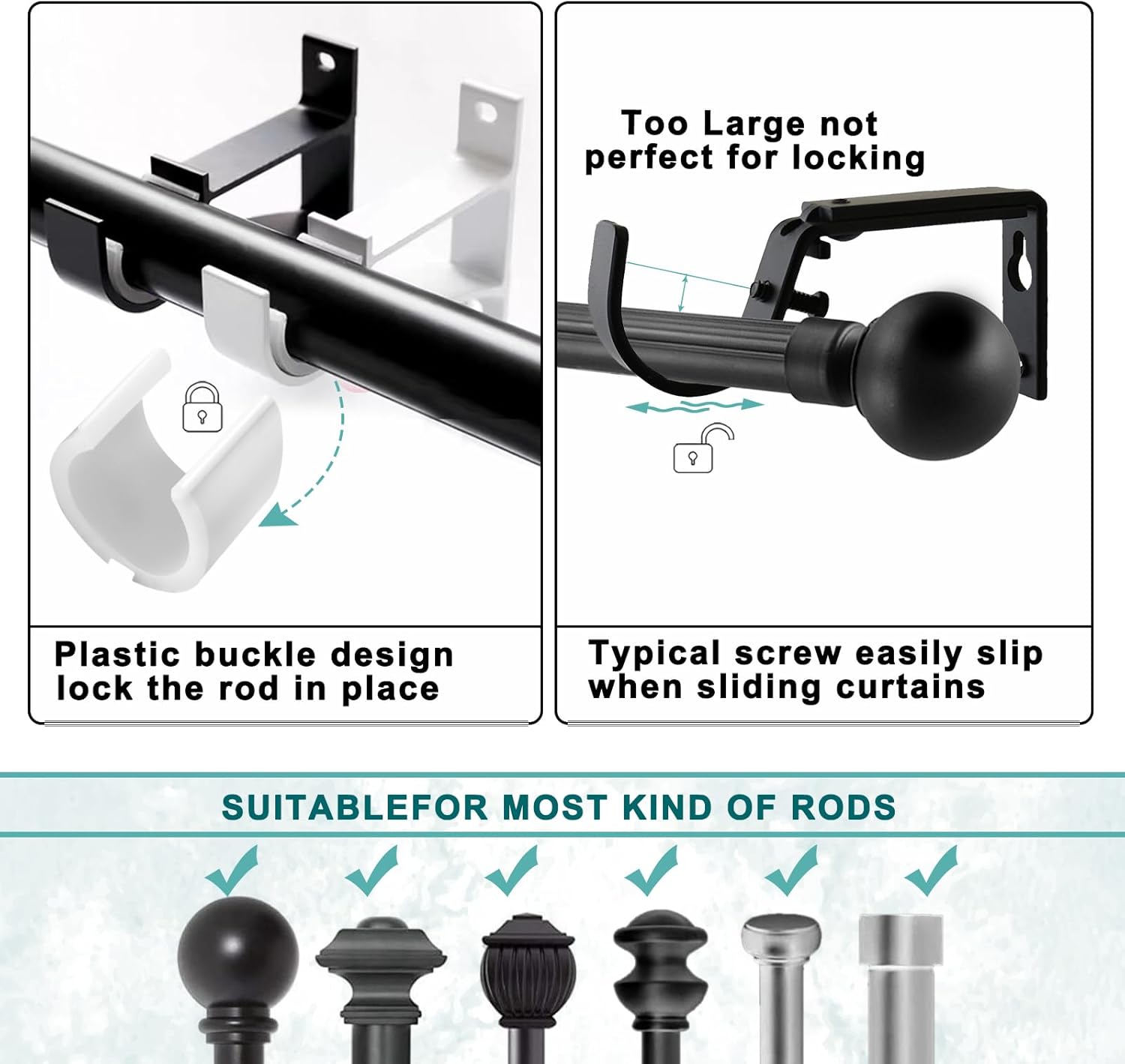 Gudui Curtain Rod Bracket 12 Pack, Heavy Duty Curtain Rod Holders White Curtain Rod Hooks for 1 Inch Drape Rods, Single Curtain Rod Brackets Rod Hangers Support for Wall, Easy Installation