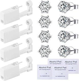 4 Pack Disposable Ear Piercing Gun Kit With Built-in transparent Cubic Zirconia Ear Studs