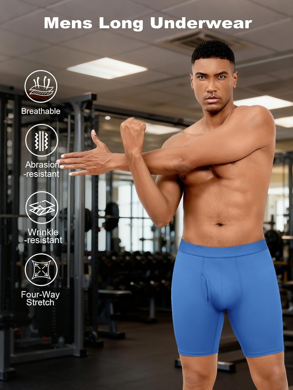 Auxo Long Boxer Briefs for Men Performance Anti Chafing Underwear with Fly Athletic Long Leg Boxer Briefs for Men Pack - Image 5