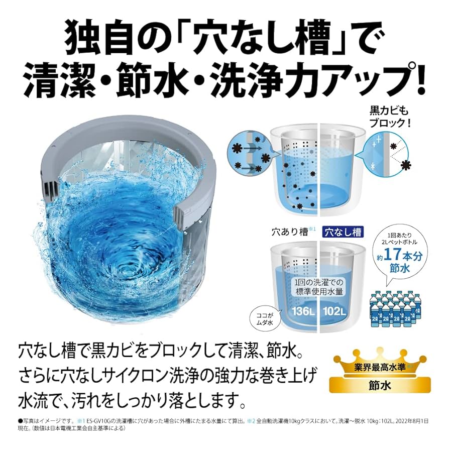 Amazon.co.jp: シャープ 洗濯機 ES-GV10G-T 穴なし槽