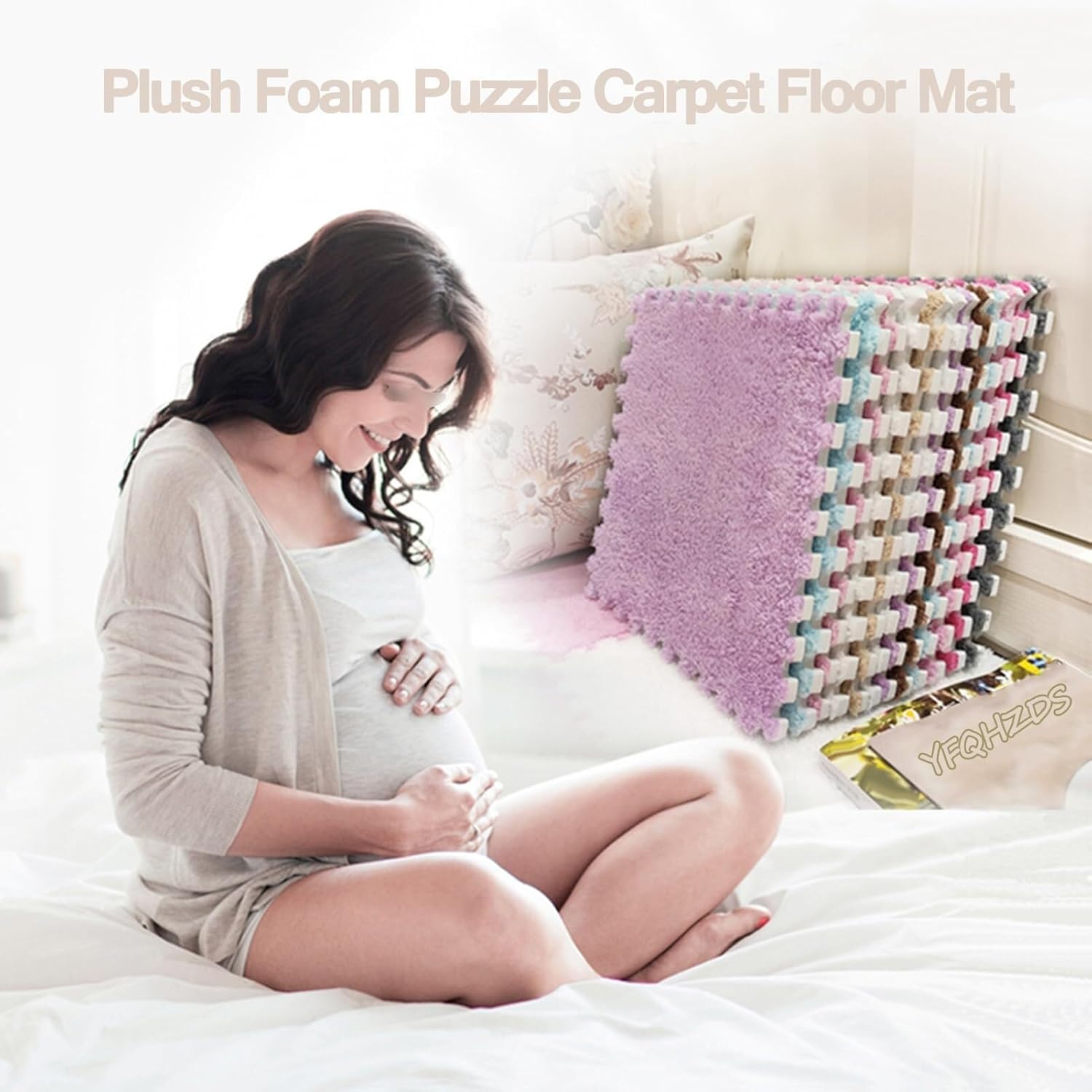 50pcs Non-Slip Washable Shaggy Interlocking Foam Carpet Tiles, 12x12 in Plush Foam Floor Mat Tiles, Puzzle Rug Carpet Free Splicing Play Mat(Black+Green)