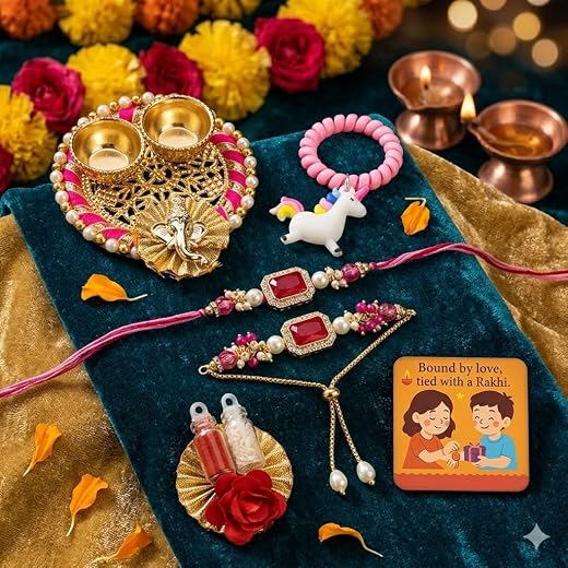SAUDEEP INDIA Decorative Fridge Magnet for Refrigerator Decor | Family Rakhi Set for Bhaiya Bhaiya Kid | Raksha Bandhan Gi...