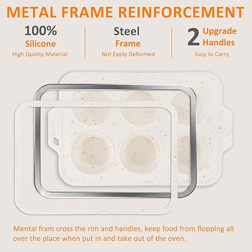 Miniatura 4 de Molde de silicona para magdalenas para hornear, molde plegable para magdalenas con marco reforzado de metal, moldes de silicona antiadherentes para