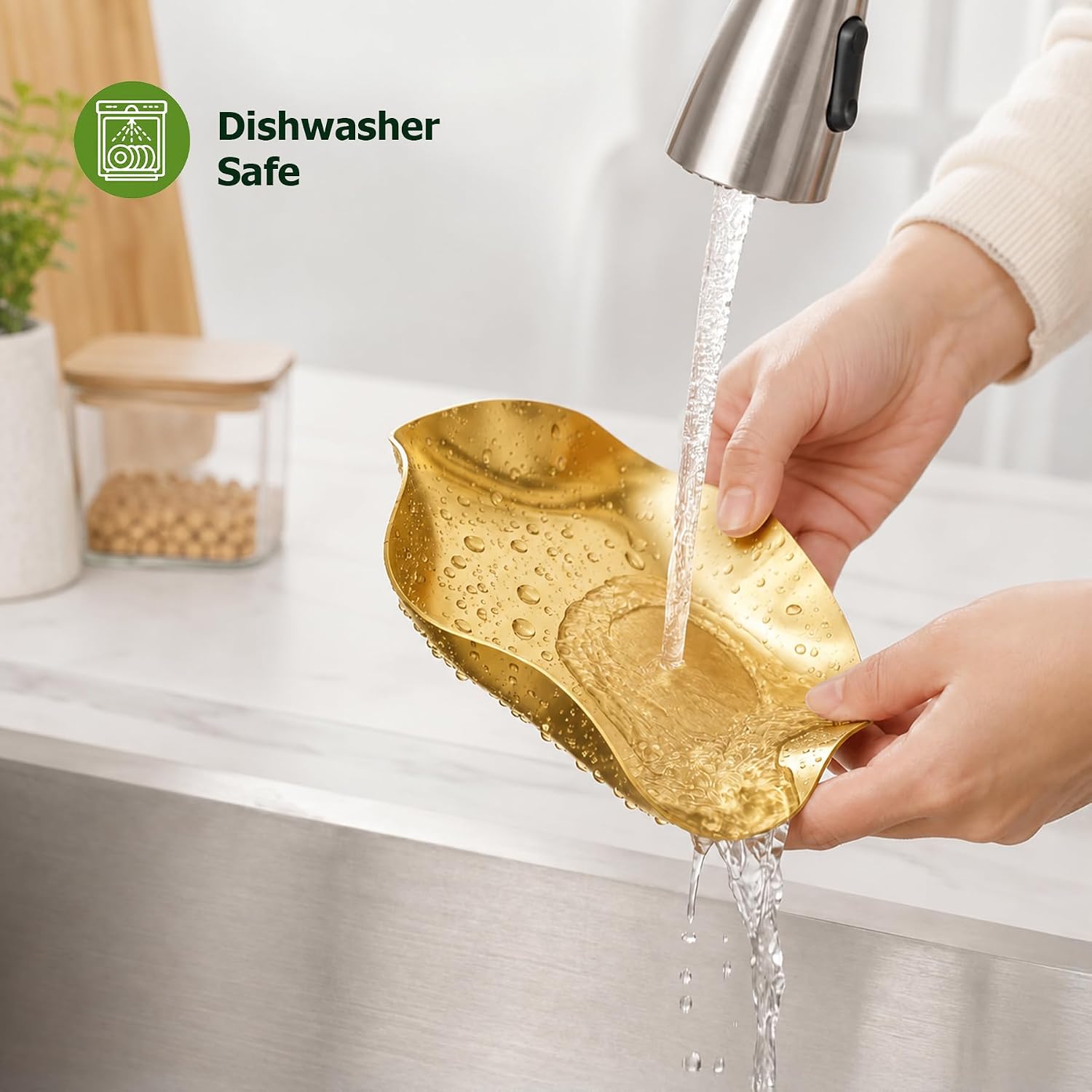 VanlonPro Stainless Steel Spoon Rest, Spatula Ladle Holder, Stainless Steel Utensil Spoon Rest Holder, Brushed Finish, Dishwasher Safe 5.9 Inch (Flower Gold 1PC)