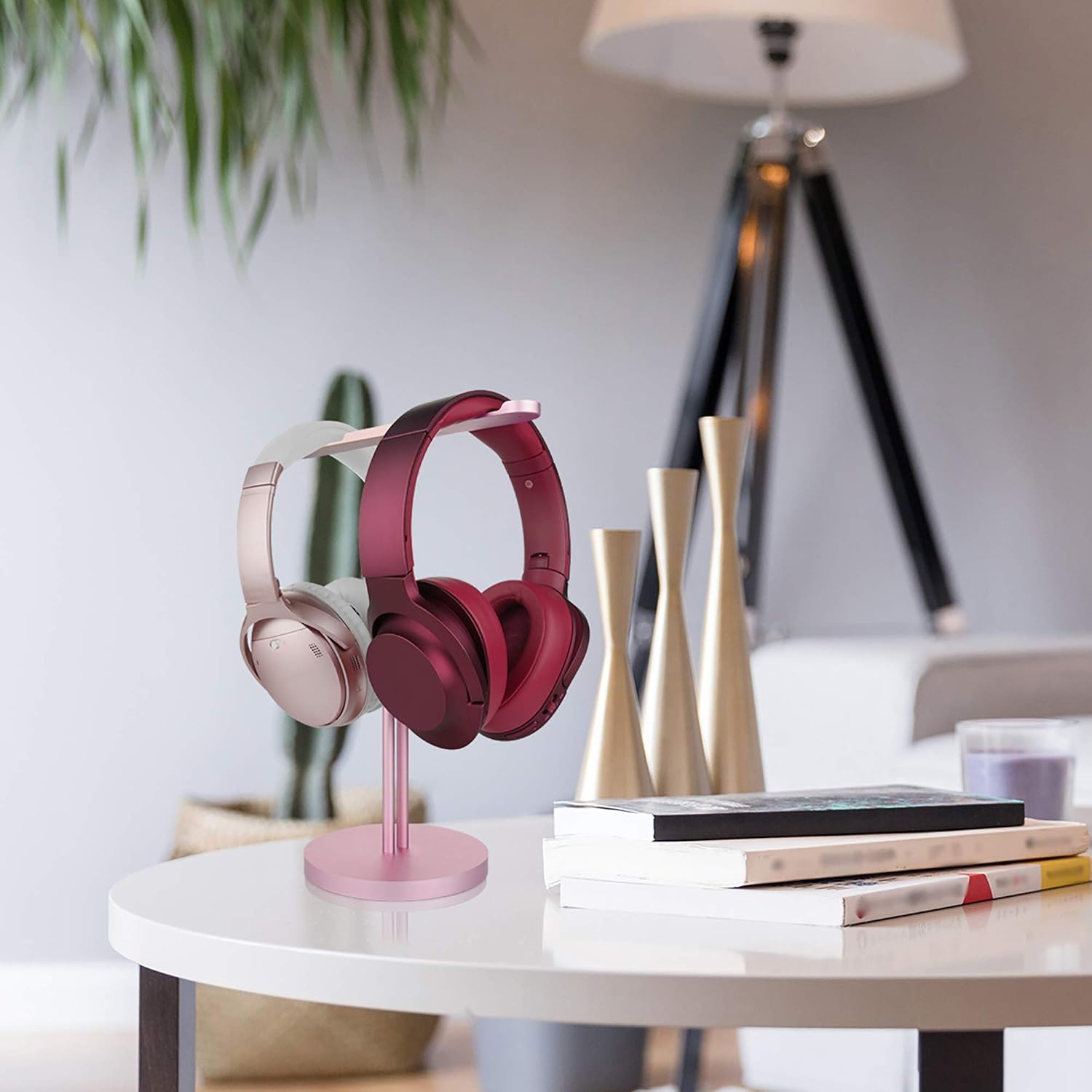 GEEKRIA Aluminum Alloy Dual Headphones Stand for Over-Ear Headphones, Gaming Headset Holder, Desk Display Hanger with Solid Heavy Base Compatible with Bose, Beats, Sony, AKG, ATH (Rose Gold)