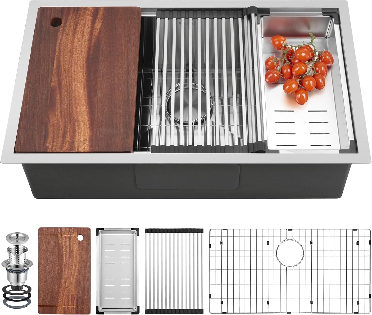 Bar Sink Undermount 13x15 Inch, Stainless Steel Small Kitchen Sink, Handmade Single Bowl Wet Bar Sinks with Grid for RV, Camper (Brushed)