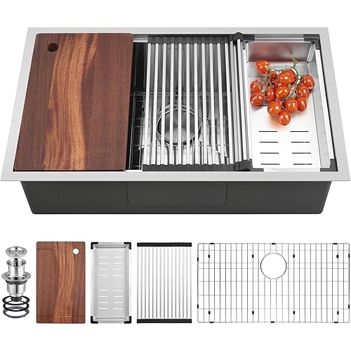 Undermount Kitchen Sink 32x19x10 Inch, Stainless Steel Large Single Bowl Workstation Sinks with 5 Accessories