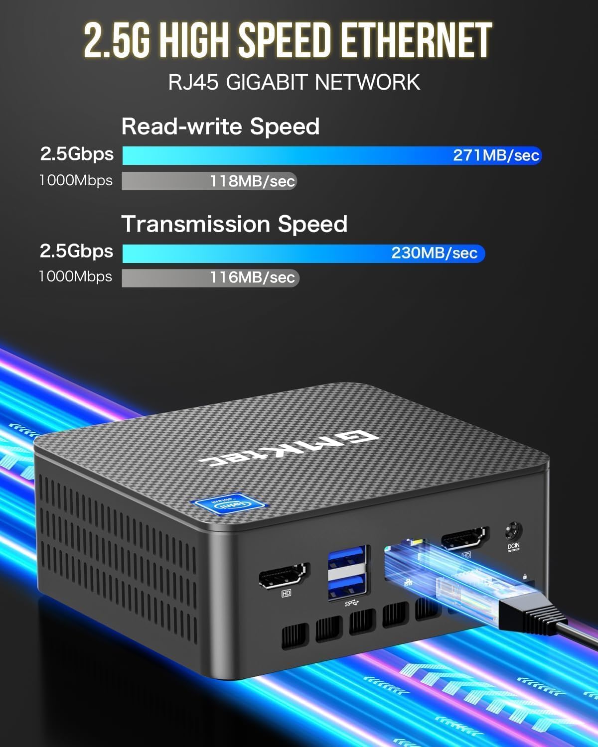 GMKtec Mini-PC G3 PRO(10 W Energieverbrauch), Intel Core i3-10110U (bis zu 4,1 GHz, übertrifft 3500/4300U),16GB DDR4-RAM,512GB M.2 NVME PCIE3.0 Micro PC, 2 * 4K HDMI/USB 3.2/Wi-Fi 6/BT 5.2/2,5G LAN.