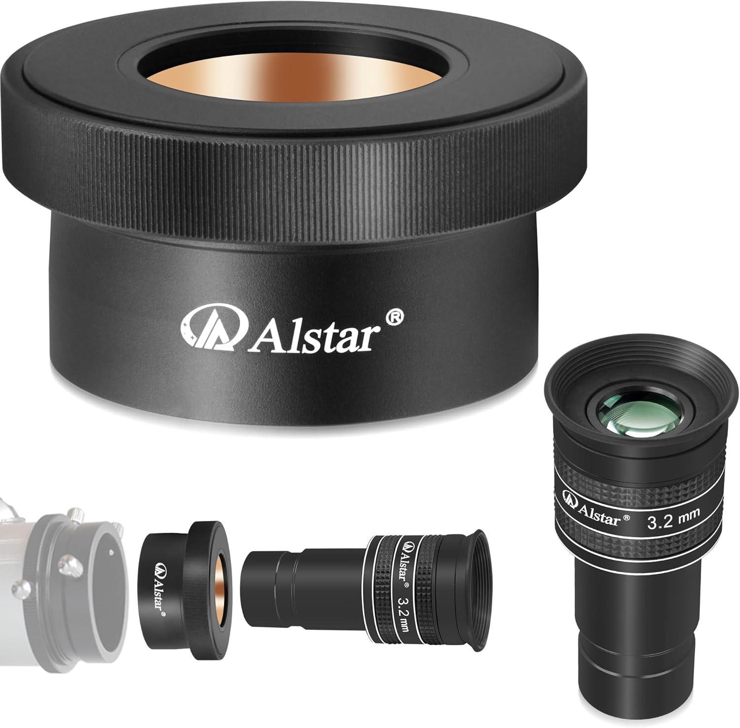 Alstar 1.25" 58 Degree 3.2mm Telescope Eyepiece - Bundle with - 2 inch to 1.25 inch Twist Lock Adapter