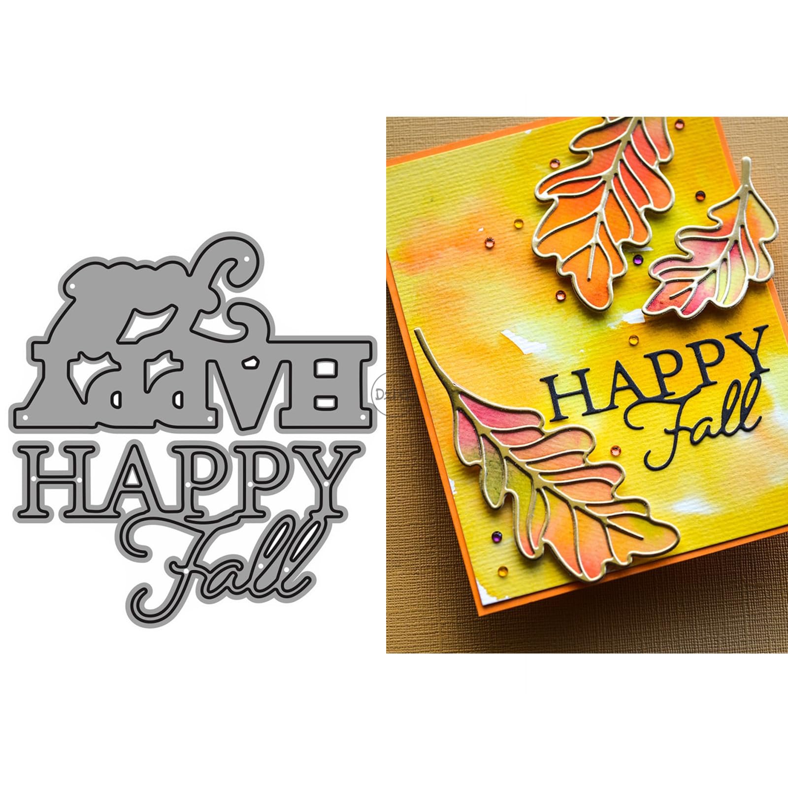 DzIxY English Word Happy Fall Metal Cutting Dies for Card Making Kit Embossing Paper Die Cuts Scrapbook Machine Stencils Storage Pockets Supplies
