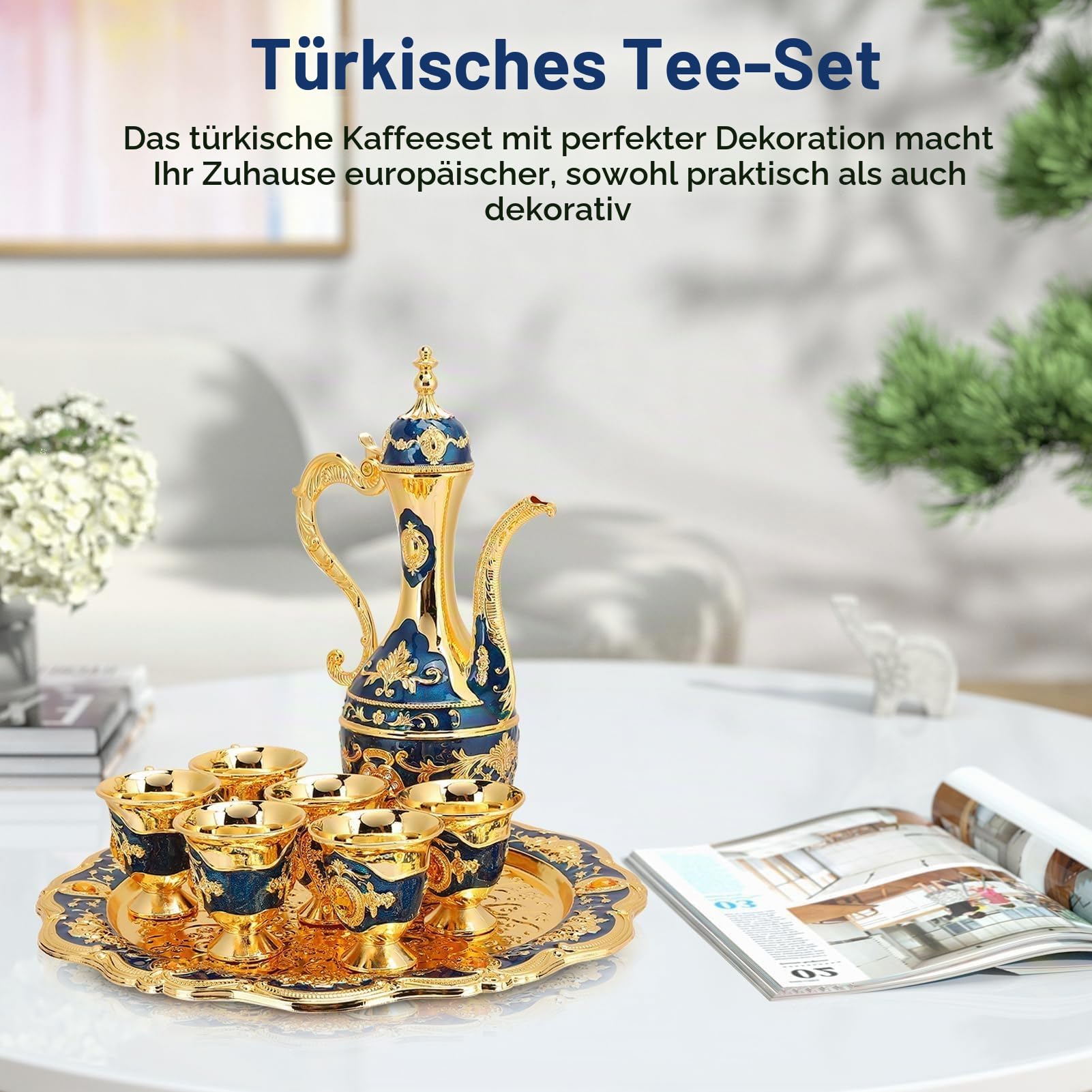 Türkisches Teeset, Tee-Set Tee Oder Kaffee, Vintage Türkisches Kaffeekannen-Set, Türkisches Tee-Set Mit 6 Kaffeetassen, Tee-Set 6 Mit Tee-Teller Teekanne Ür Home Tea Party