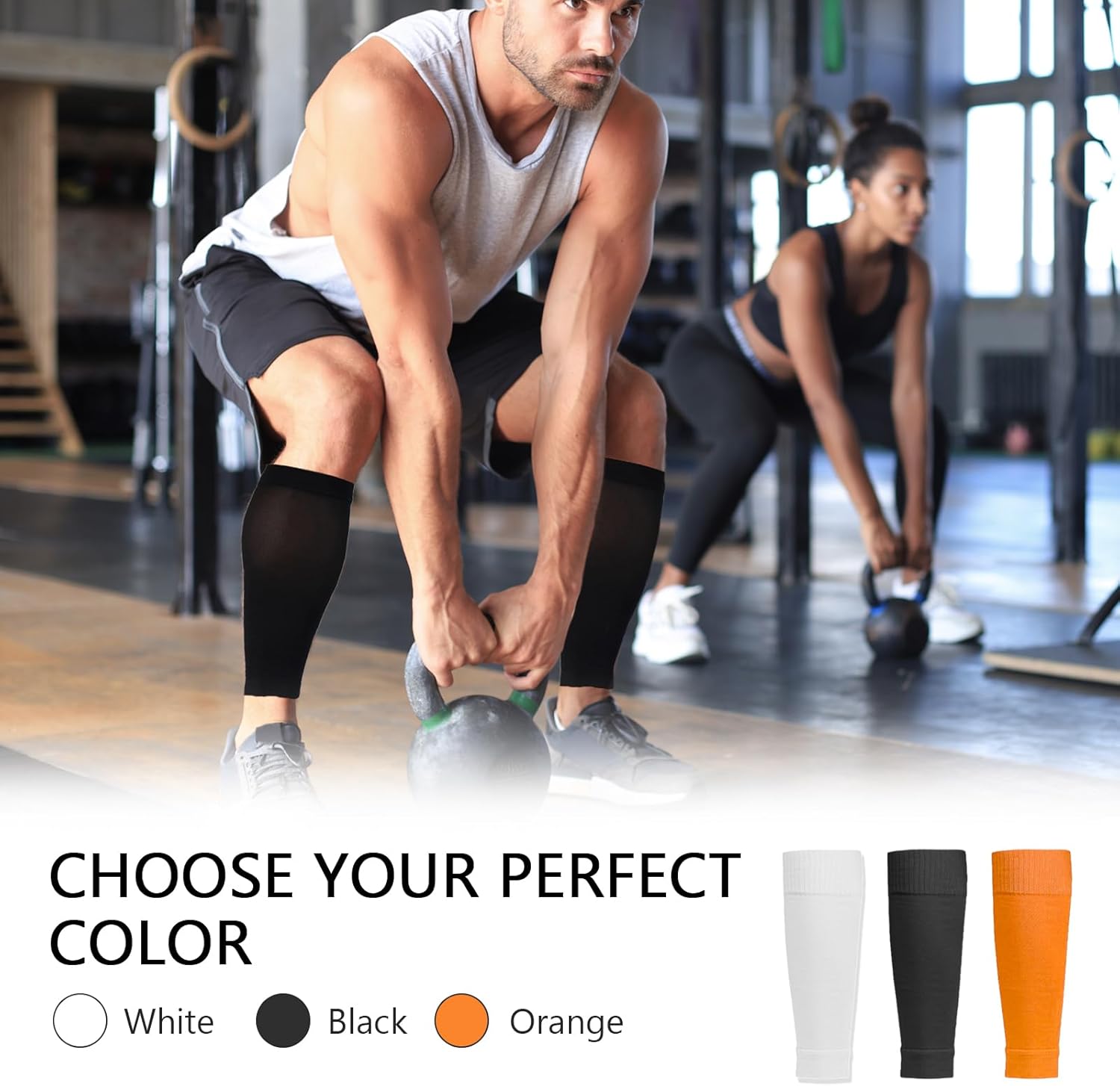 3 Pairs Calf Compression Sleeve, Footless Compression Socks, Comes with 3 Pairs of Sleeves, Suitable for Runners, Football Players and Cyclists Unisex (Black, White, Orange, One Size) - Image 5