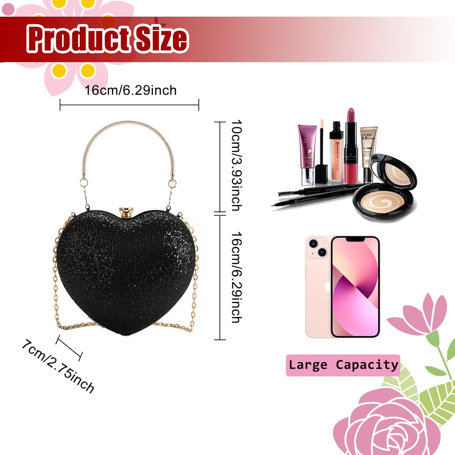 Sparkly Clutch Purses for Women Formal Clutch, Heart Shape Evening Bag, Purse Handbag for Wedding Cocktail Party - Image 5