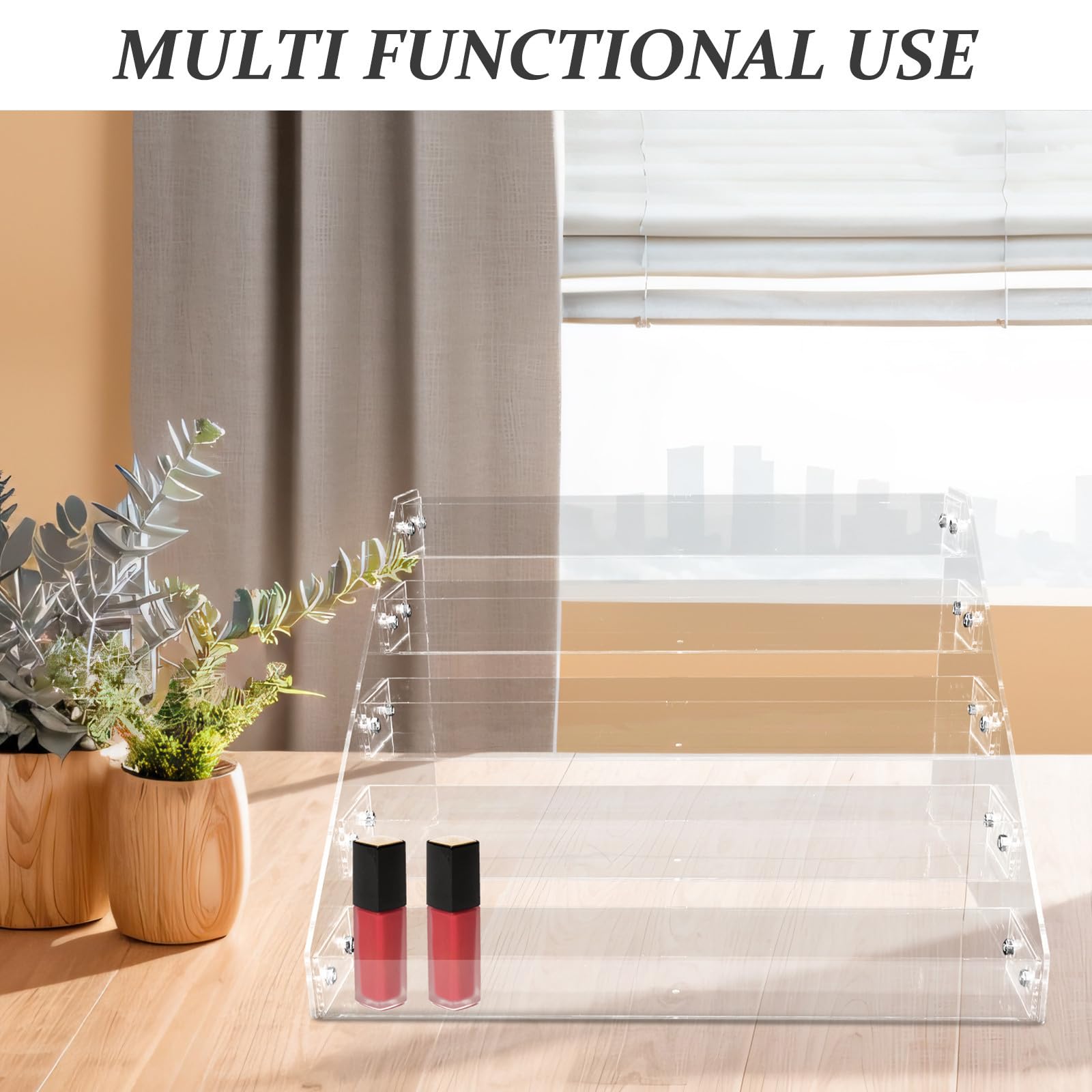 2 Piezas Organizador de Maquillaje Acrílico Transparente de Múltiples Capas con Diseño Escalonado y Acabado Liso para Categorización en Encimeras y Centros de Belleza