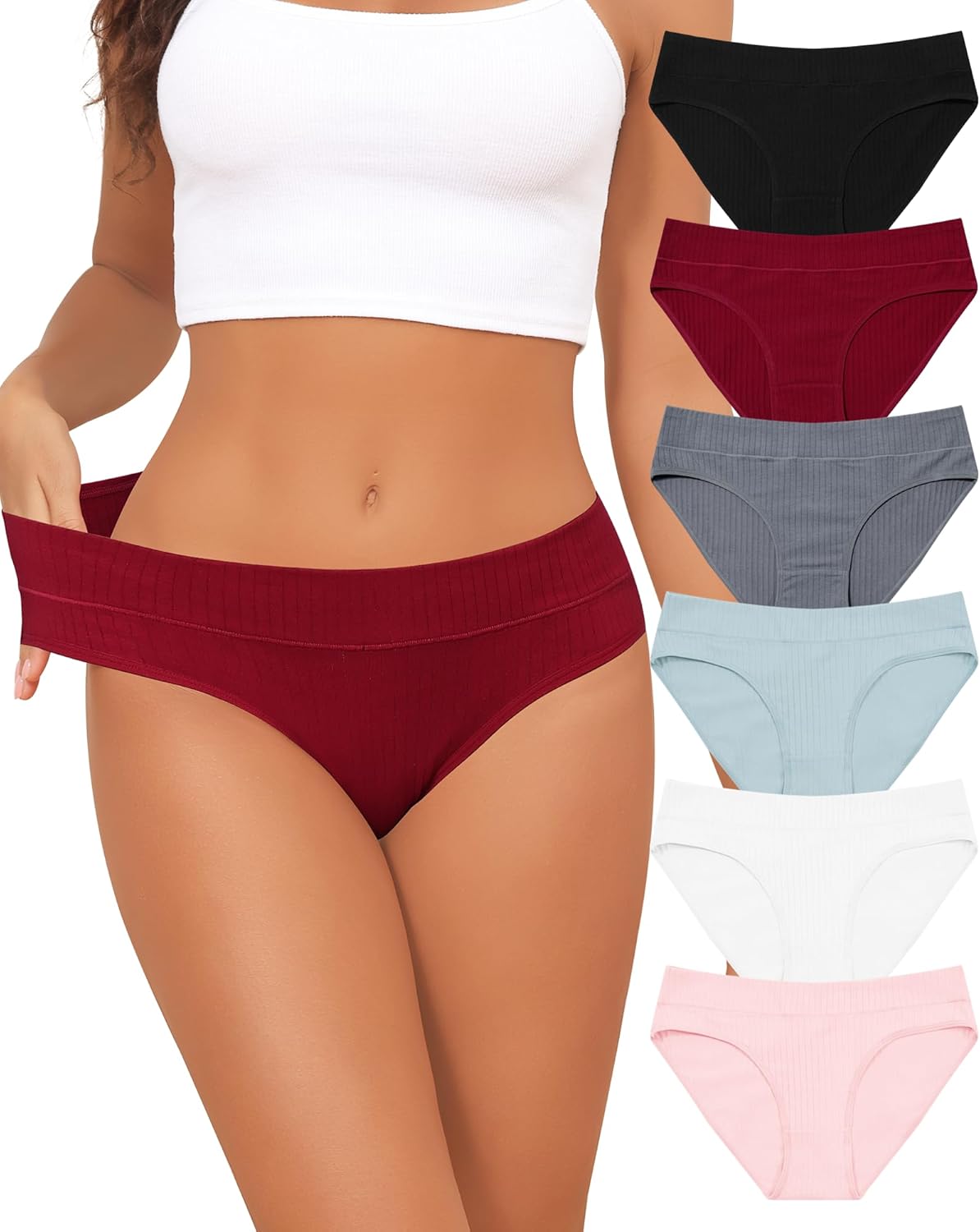 Womens Underwear Cotton Bikini Panties Soft Hipster Panty Ladies Stretch Briefs 6 Pack