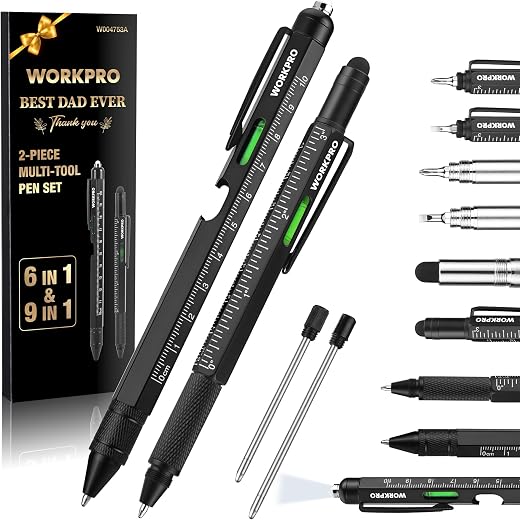 WORKPRO Father’s Day Gifts for Men, 9 Functions Multi-tool Pen Set, Birthday Gifts for Who Have Everything, Cool EDC Gadgets for Men, Stocking Stuffers, for Dad Grandpa Husband Him Adults Boyfriend
