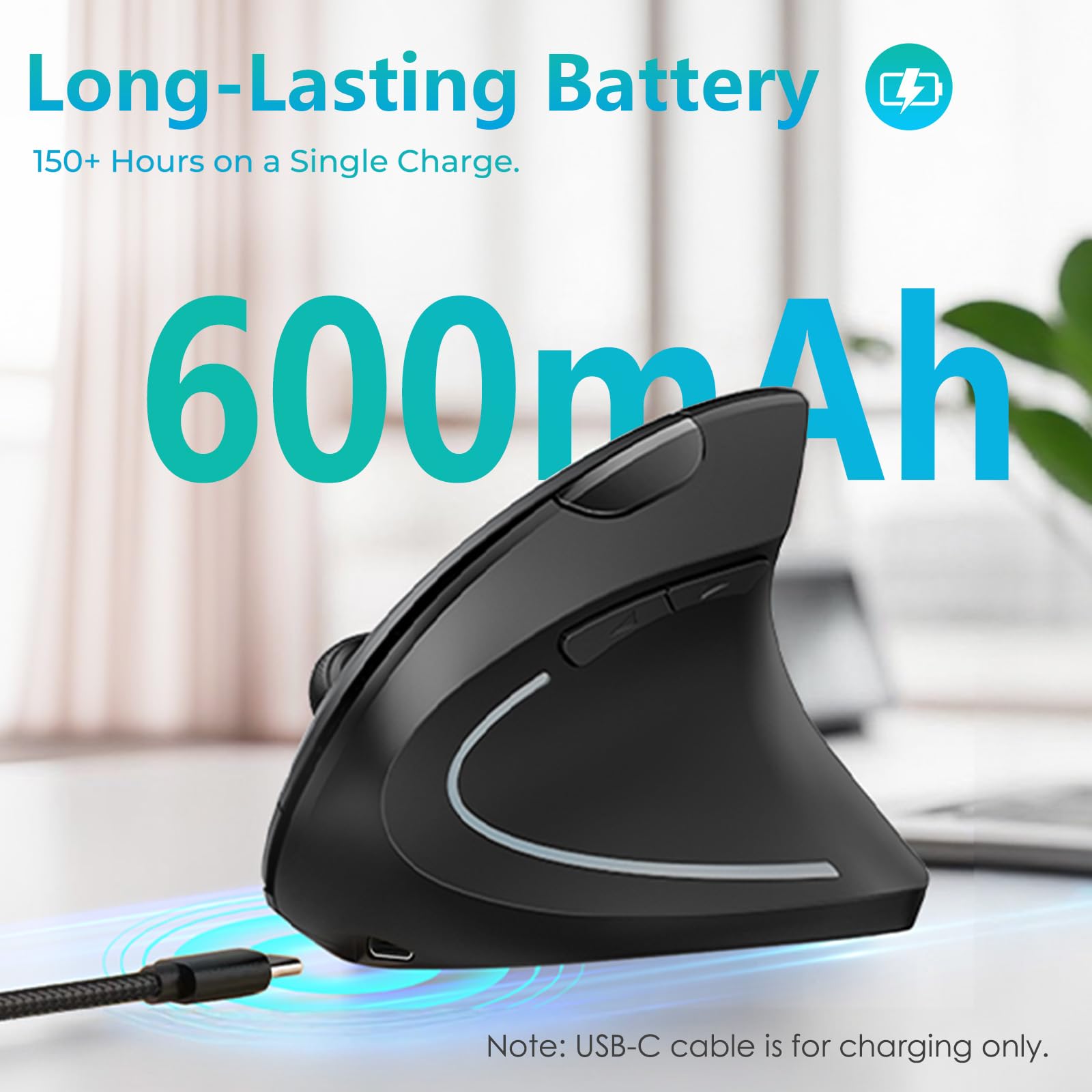 Lekvey Ergonomic Mouse, Rechargeable Vertical Wireless Mouse, Comfort Grip — Amazon image 3