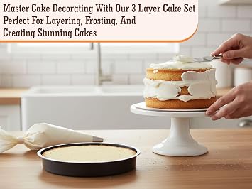 8 Inch Cake Tin Set – 3-Layer 20cm Non-Stick Round Sandwich Tins for Baking, Rainbow & Ombre Cakes – Oven & Dishwasher Safe, Stackable Birthday Wedding Baking Layer Tray Set