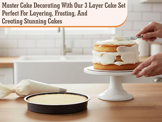 8 Inch Cake Tin Set – 3-Layer 20cm Non-Stick Round Sandwich Tins for Baking, Rainbow & Ombre Cakes – Oven & Dishwasher Safe, Stackable Birthday Wedding Baking Layer Tray Set