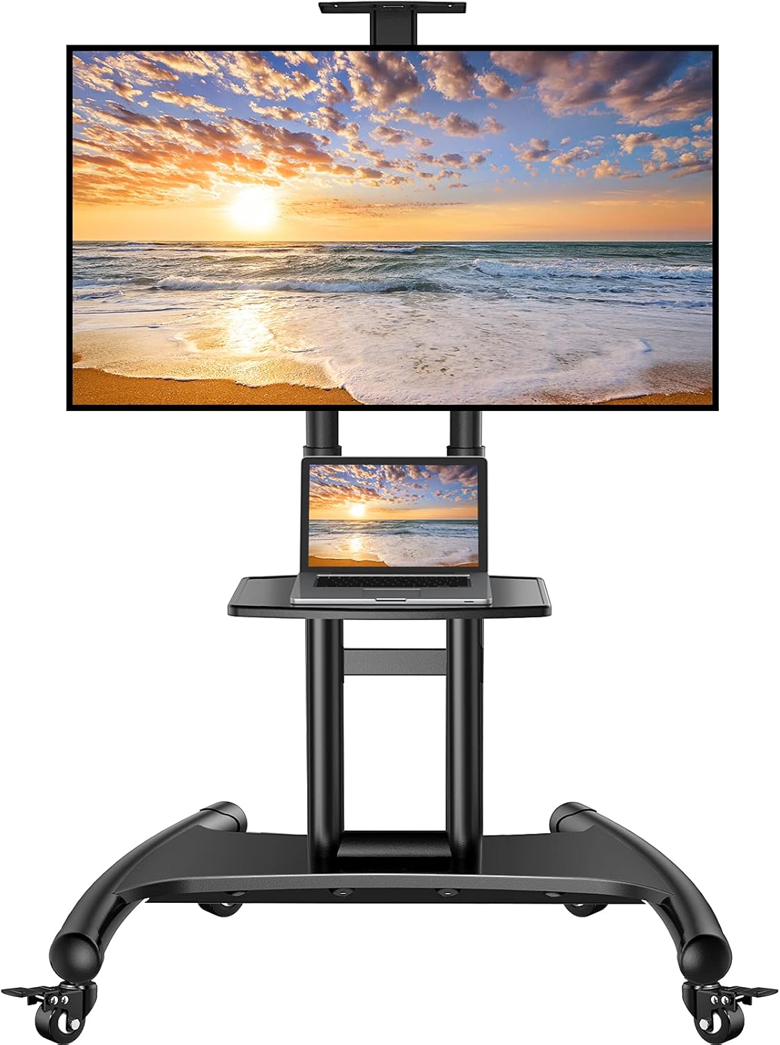 Mobile TV Cart for 32-70 Inch Flat/Curved LED/LCD/OLED TVs Rolling TV Stand with Height Adjustable Shelf Max VESA 600x400mm up to 100lbs TV Trolley with Camera Tray Lockable Wheels- PGTVMC05 : Office Products