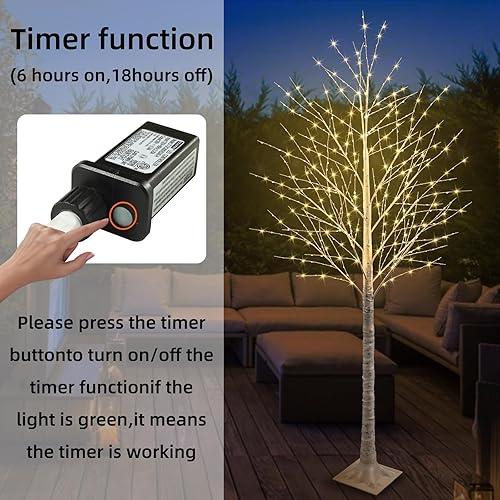 Miniatura 5 de Árbol de abedul iluminado con 600 luces LED de 7 pies, incluye luces parpadeantes, árbol de abedul LED con temporizador, árbol iluminado para