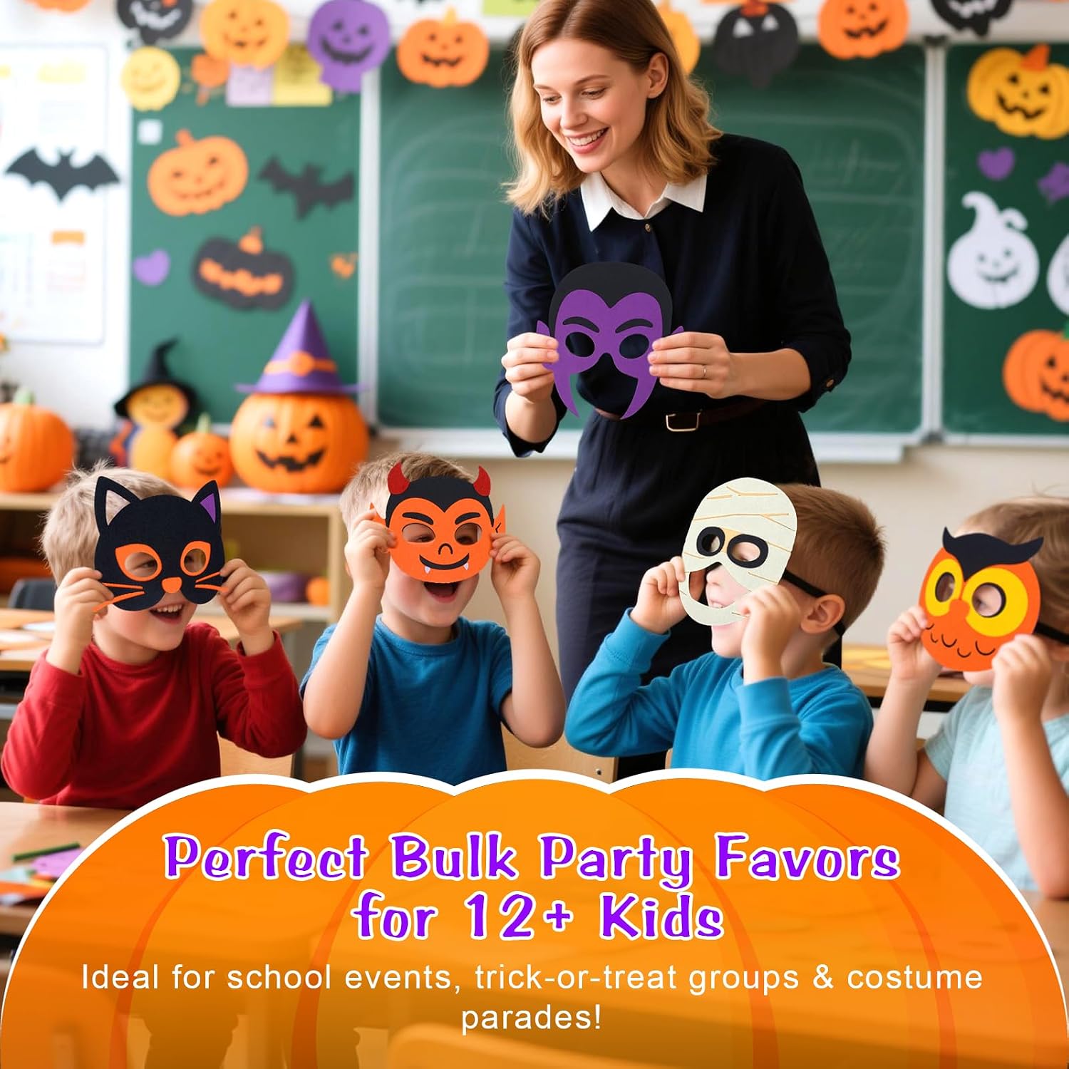 Qoosea 12 Pack Halloween Masks for Kids, Non-Scary Felt Animal Costume Party Decorations, Cute Character Role-Play Toys for Classroom Exchange, Halloween Theme Kids Costume Felt Masks
