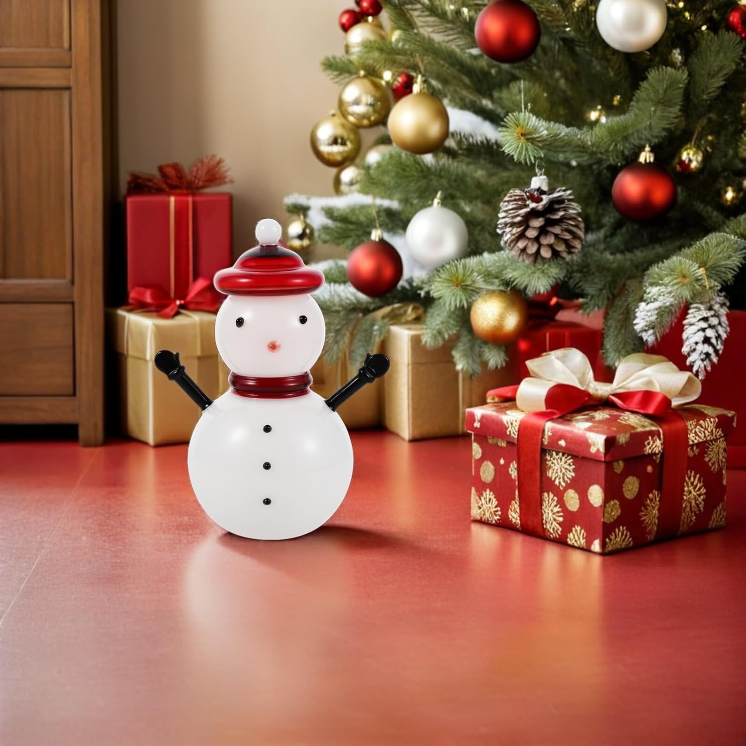 Glass Snowman Candy Jar with Lid, Small White Jade Decorative Storage Container, Holiday Party Sweet Candy Canister for Kitchen and Christmas Home Decor