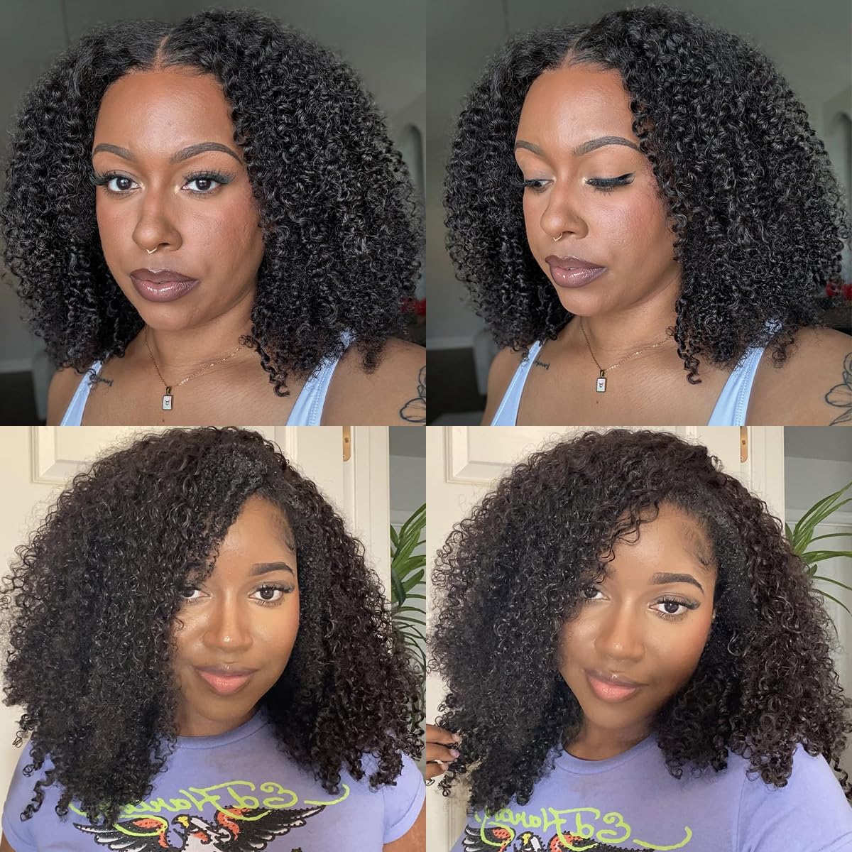 Curly Clip In Extension Human Hair 3C 4A Kinky Curly Clip Ins Full Head for Black Women Brazilian Remy Human Hair Natural Color 8Pcs with18clips 110g/Set (14 inch, curly wave)