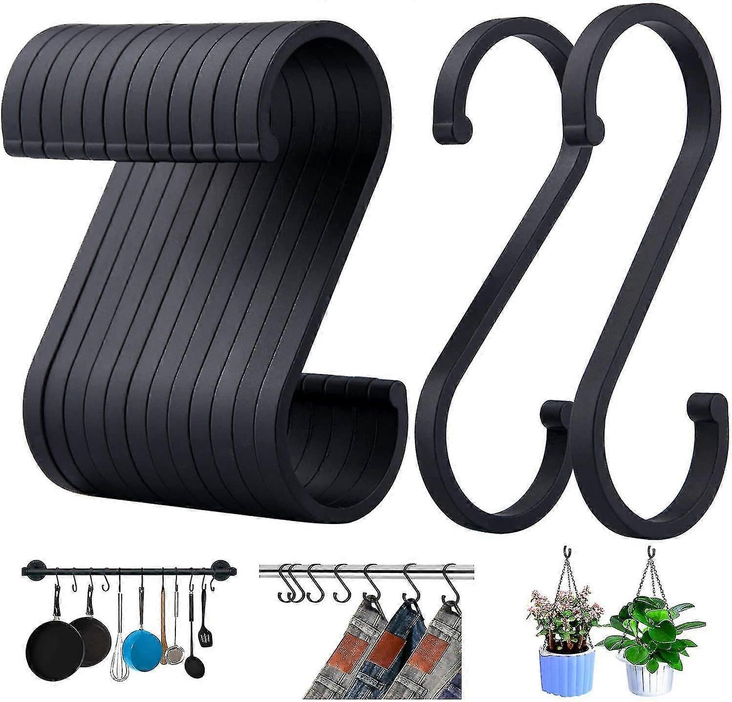 JOYHAPPST s-Hook, Pack of 12 s-Hooks for Hanging Towels (Matte Black)