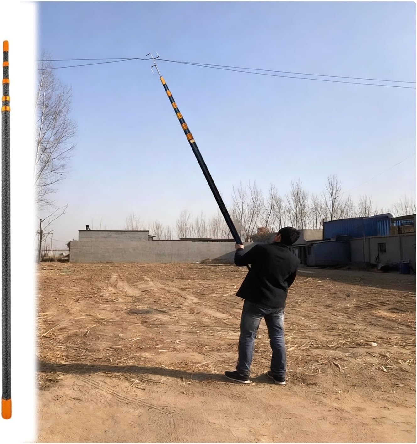 Extra-Long 78.7-354.3in Retractable Illumination Take-Up Pole, Adjustable Safe Pull Rod for Lighting, Ideal for High Ceilings and Hard-to-Reach Areas