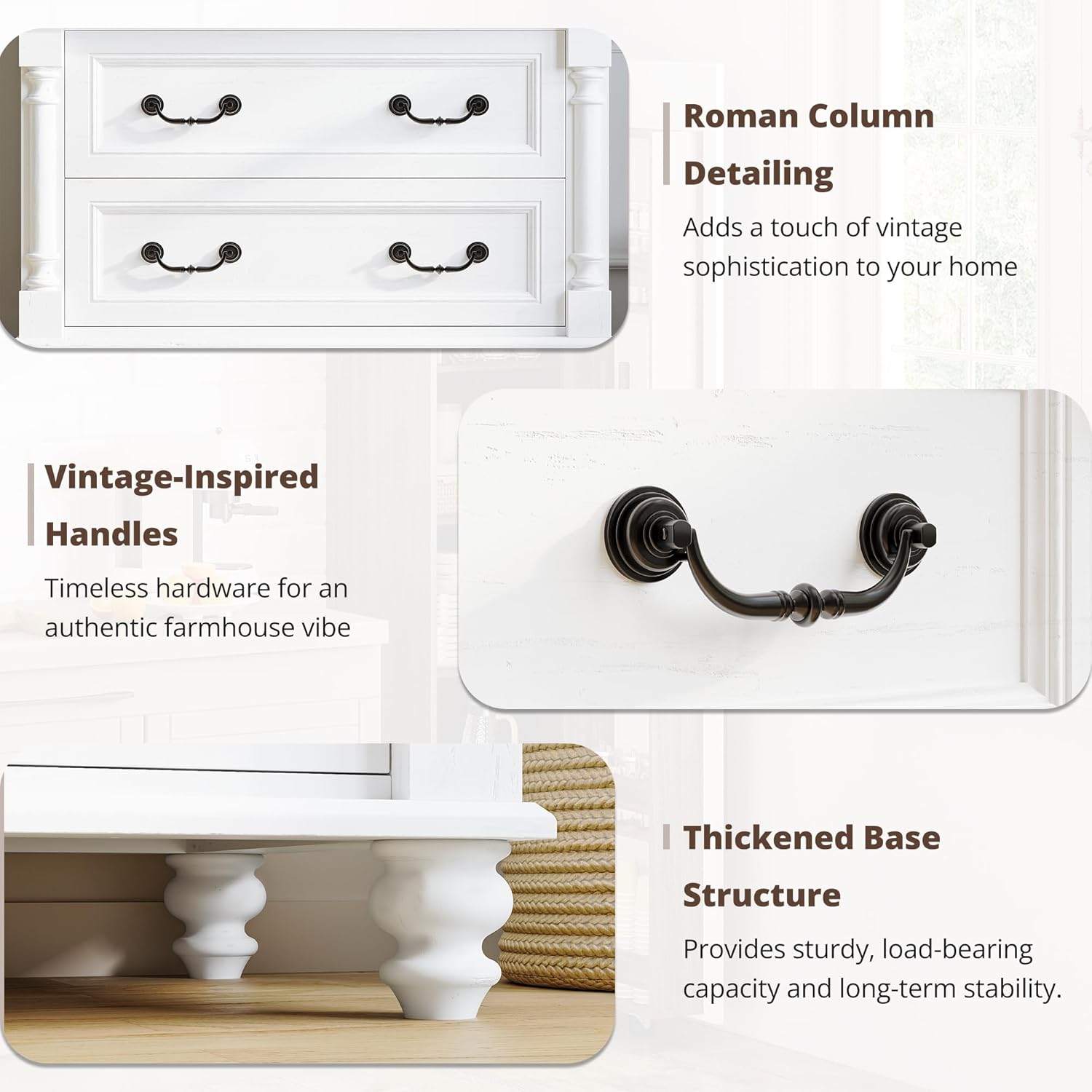 LIKIMIO Farmhouse Armoire Wardrobe Closet with 2 Doors and 2 Drawers, 70" H x 36" W, Large Bedroom Armoire with Roman Column and 3 Hanging Hooks, Wooden Freestanding Closet Cabinet, White