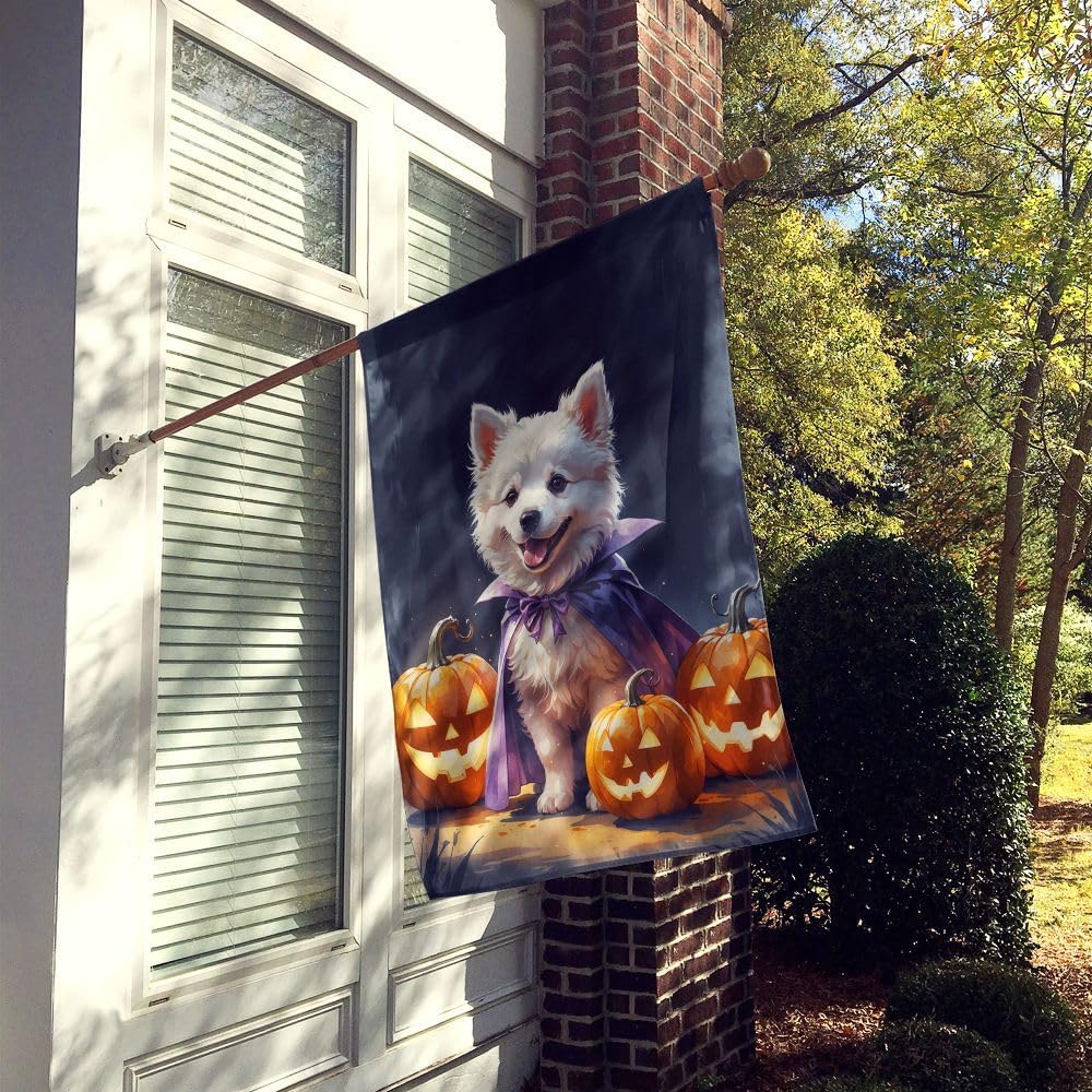 Caroline's Treasures American Eskimo Puppy Halloween House Flag Large Porch Sleeve Pole Decorative Outside Yard Banner Artwork Wall Hanging, Polyester, House Size, Multicolor