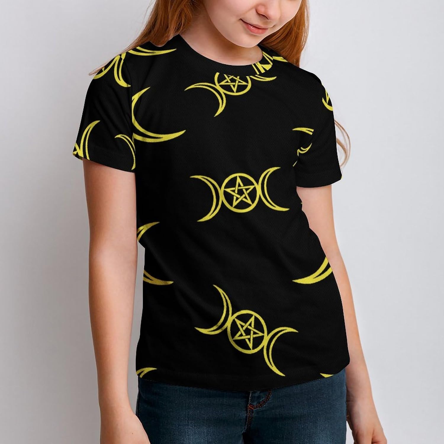 Triple Moon Pentacle T Shirt for Boy Girl Top Short Sleeve T-Shirt Graphic Tee