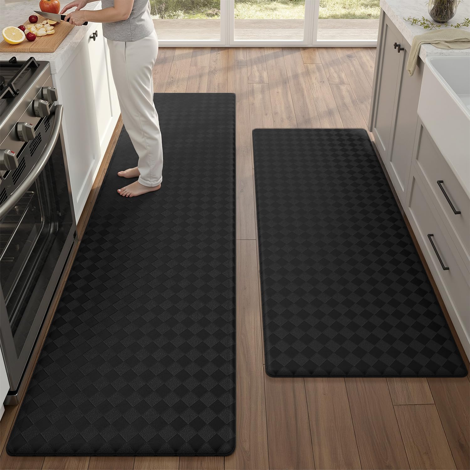 Color&Geometry Extra Wide Kitchen Mats Set 24x59+24x87, Anti Fatigue Cushioned Floor Mat, Waterproof Easy Clean Non Slip Runner for Sink Comfort Standing, Black​