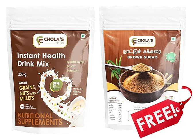 Instant Health Drink Mix Powder with 24 Ingredients (100% Natural) - Whole Grains, Nuts & Millets | Homemade | Tasty | Healthy | BUY 250 G & GET 250 G Brown Sugar Free